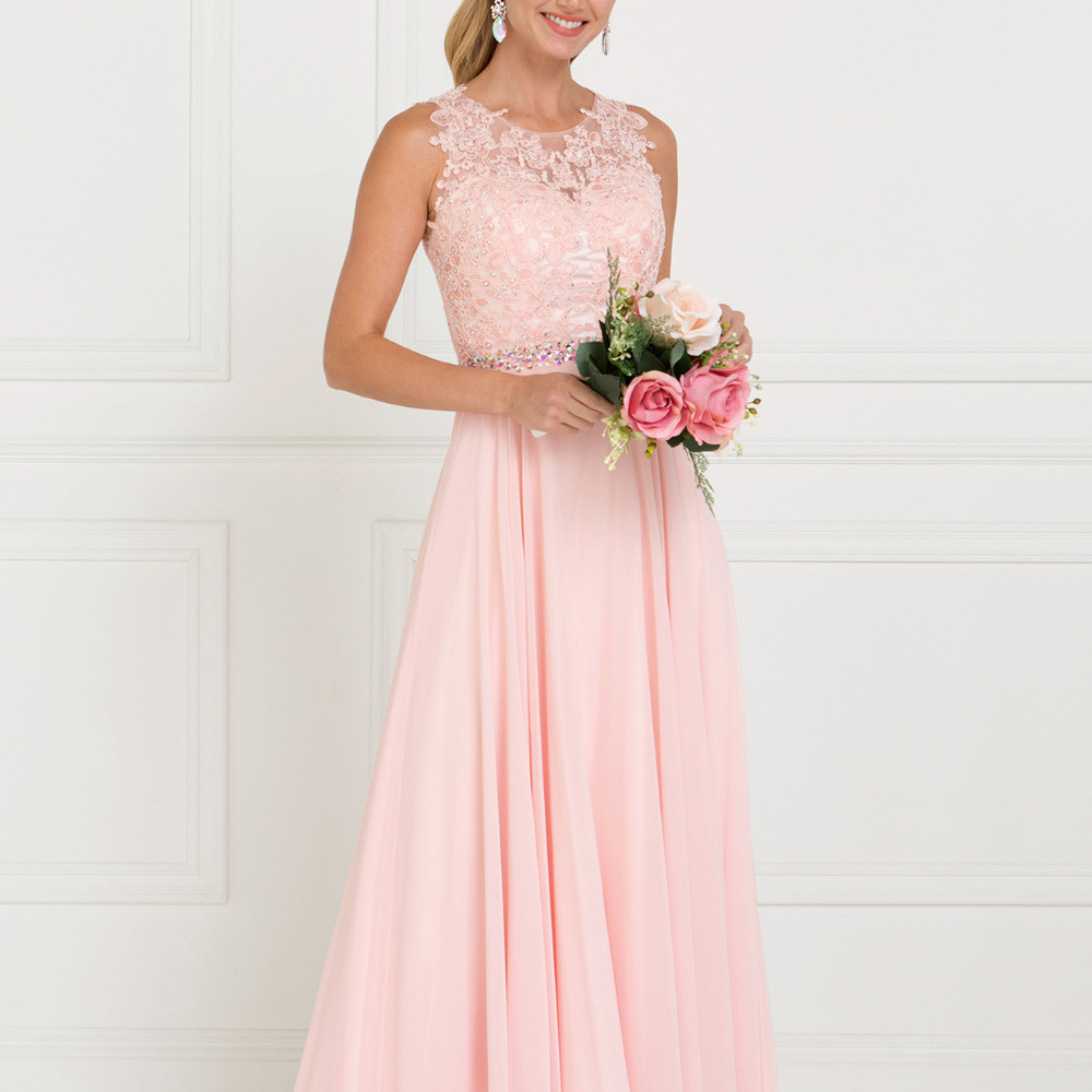 Jeweled Belt Sleeveless Long Prom Dress GL2417